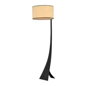 Estrella Black Floor Lamp with Shade with Brown Fabric Shades, 1x E27