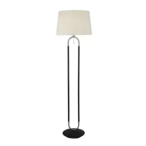 Jazz 1 Light Floor Lamp, Satin Silver And Black, White Velvet Shade Pull Switch