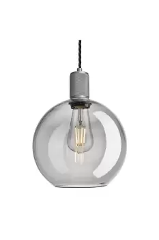 Knurled Tinted Glass Globe Pendant Light, 9 Inch, Smoke Grey, Pewter Holder