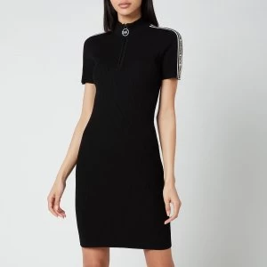 Michael Kors Womens Half Zip Logo Tape Dress - Black - XS