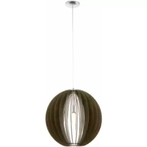 Pendant Ceiling Light Colour Satin Nickel Shade Mid Brown Wood Bulb E27 1x60W