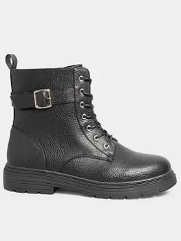 Yours Extra Wide Fit Chunky Hardware PU Boot - Black, Size E, Women