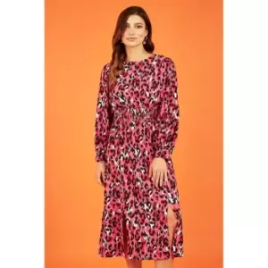 Mela London Pink Animal Print Ruched Midi Dress - Pink