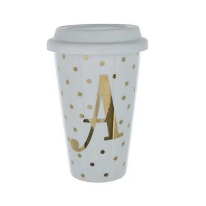 Initials A Double Walled Travel Mug With Silicone Lid - Gold Spots