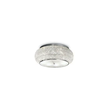 Ideal Lux Pasha' - 10 Light Ceiling Flush Light Chrome, Crystal, E14