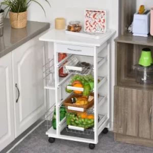 HOMCOM Multi-Use Kitchen Island Trolley w/ 4 Baskets 2 Side Racks Drawer Worktop 4 Wheels Worktop Food Storage Smooth Rolling Compact Furniture White