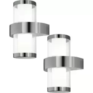 2 PACK IP44 Outdoor Wall Light Stainless Steel & Glass 3.7W LED Porch Lamp