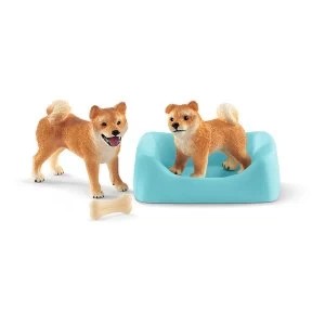 SCHLEICH Farm World Shiba Inu Mother and Puppy Toy Figure Set