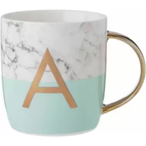 Pastel Green A Letter Monogram Mug Large Coffee / Tea Mug Stylish Marble Pattern With Golden Handle 9 x 9 x 12 - Premier Housewares