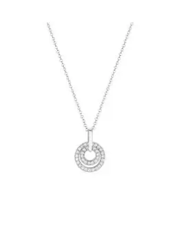 Simply Silver Sterling Silver 925 Cubic Ziconia Double Round Open Pendant Necklace, Silver, Women