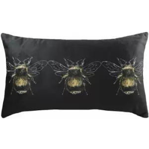 Evans Lichfield - Gold Bee Faux Velvet Cushion Cover, Black, 30 x 50 Cm