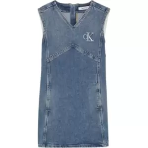 Calvin Klein Jeans Pinafore Dress Smokey Blue Grey - Blue