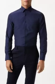 Navy Long Sleeve Slim Fit Tonal Spot Collar Shirt