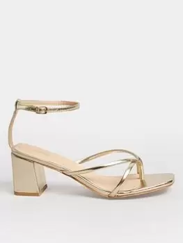 Yours Extra Wide Fit Toe Post Mid Block Sandal Gold, Size 9Eee, Women