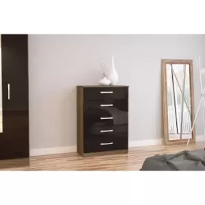 Birlea Lynx 5 Drawer Chest Walnut And Black