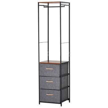 HOMCOM Chest of Drawers with Coat rack Steel Frame 3 Drawers Bedroom Hallway Home Furniture Black Brown