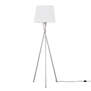 Camden Brushed Chrome Tripod Floor Lamp with XL White Aspen Shade