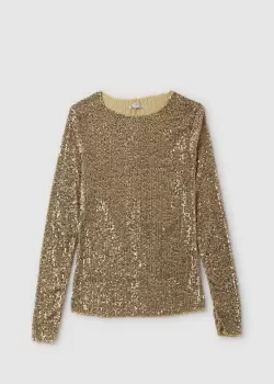 Free People Womens Gold Rush Sequinned Top In Gold Combo