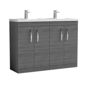 Nuie Athena 1200 Floor Standing 4-door Vanity & Polymarble Double Basin - Grey Woodgrain