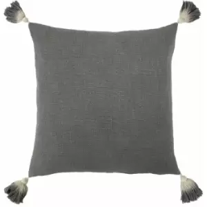 Furn - Eden Textured Slub Knit 100% Cotton Tasselled Cushion Cover, Grey, 45 x 45 Cm