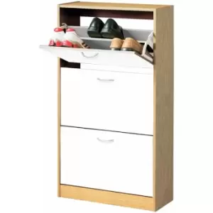 White and Oak Veneer 3 Drawer Shoe Cupboard - Premier Housewares