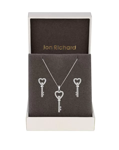 Jon Richard Love Heart Key CZ Set