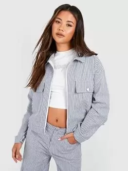 Boohoo Stripe Chambray Denim Jacket - Blue Size 6, Women