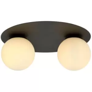 Emibig Solar Black Globe Ceiling Light with White Glass Shades, 2x E14