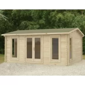 Rushock 5.0m x 4.0m Log Cabin - Apex Roof, Double Glazed 24kg Polyester Felt, no Underlay