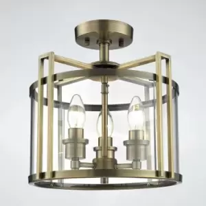 Eaton Semi-Ceiling Light 3 Bulbs antique brass / glass