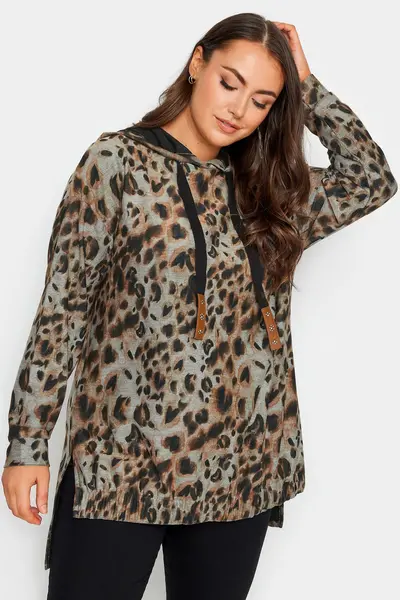 Yours Leopard Print Hoodie Brown