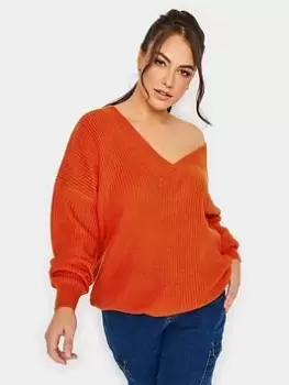 Yours Double V Neck Jumper Orange, Size 22-24, Women