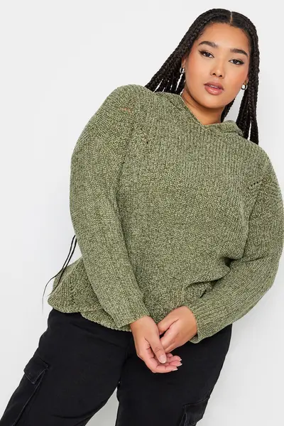 Yours Knitted Hoodie Green