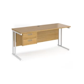 Office Desk Rectangular Desk 1600mm With Pedestal Oak Top With White Frame 600mm Depth Maestro 25 MC616P2WHO