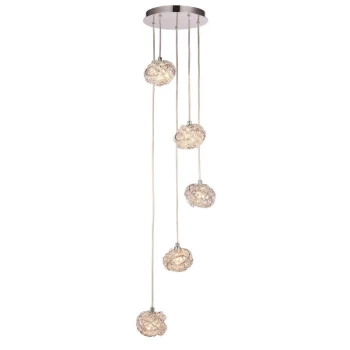 Endon Directory Lighting - Endon Talia - 5 Light Spiral Cluster Pendant Chrome, Crystal (K5) Detail, G9