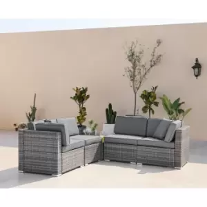 Furniturebox UK - Furniturebox orlando Grey 4 Seater Modular pe Rattan Outdoor Garden Sofa Set with Glass Topped Coffee Table and Grey Cushions