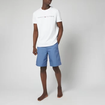 Tommy Hilfiger Mens Short Sleeve Woven Sleep Set - White/Iron Blue - XL