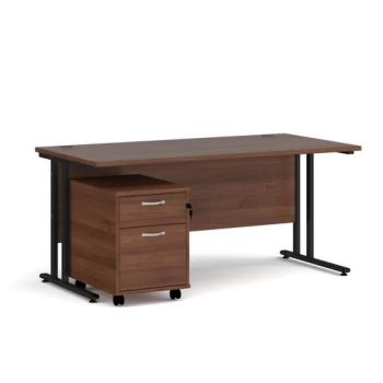 Office Desk Rectangular Desk 1600mm With Pedestal Walnut Top With Black Frame 800mm Depth Maestro 25 SBK216W