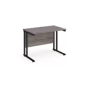 Maestro 25 straight desk 1000mm x 600mm - Black cantilever leg frame and grey oak top