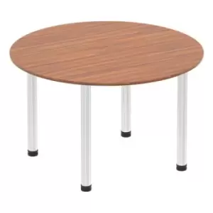 Impulse 1200mm Round Table Walnut Top Chrome Post Leg