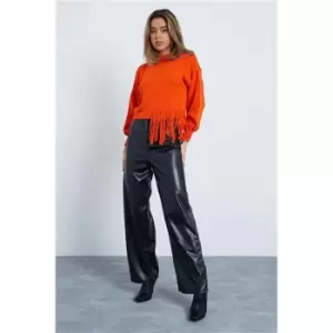 I Saw It First Orange Fringe Hem Tassel Cropped Jumper - Orange