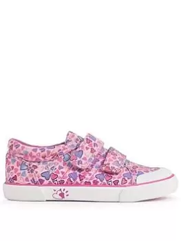 Start-rite Loveheart Girls Pink Heart Print Canvas Riptape Trainers - Pink, Size 9 Younger