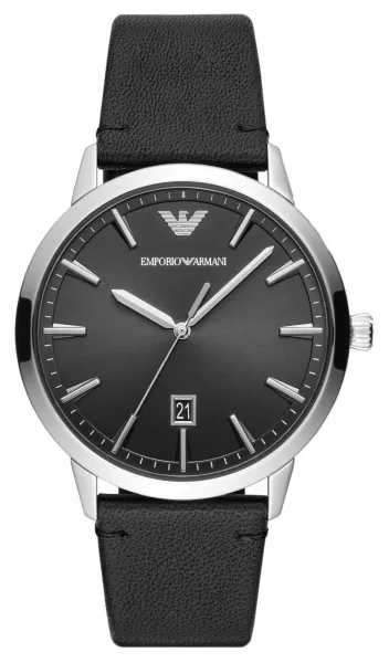 Emporio Armani AR11193 Mens Black Dial Black Leather Watch