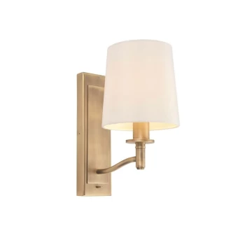 Endon Ortona - 1 Light Wall Matt Antique Brass, Vintage White Faux Silk, E14