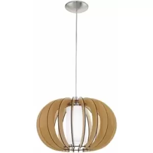 Pendant Ceiling Light Colour Satin Nickel Maple White Wood Glass Bulb E27 1x60W