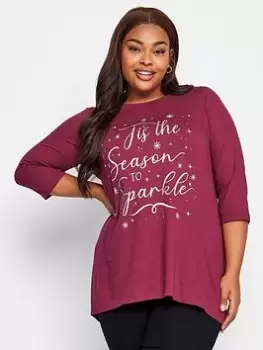 Yours Ls Novelty Tee - Tis The Season To Sparkle (winter Berry), Purple, Size 30-32, Women