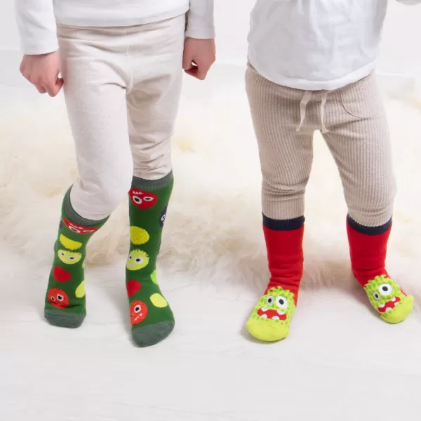 totes Pack of 2 Toasties Kids Original Monster Slipper Socks MultiColoured