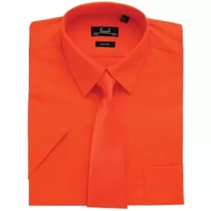 Premier Mens Short Sleeve Formal Poplin Plain Work Shirt (15.5) (Orange)