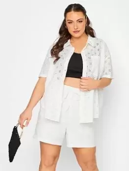 Yours Anglaise Short Sleeve Shirt White Co Ord, White, Size 16, Women