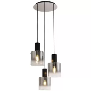 Round Ceiling Cluster Pendant, 3 Light Adjustable E27, Black, Smoke Fade Glass - Luminosa Lighting